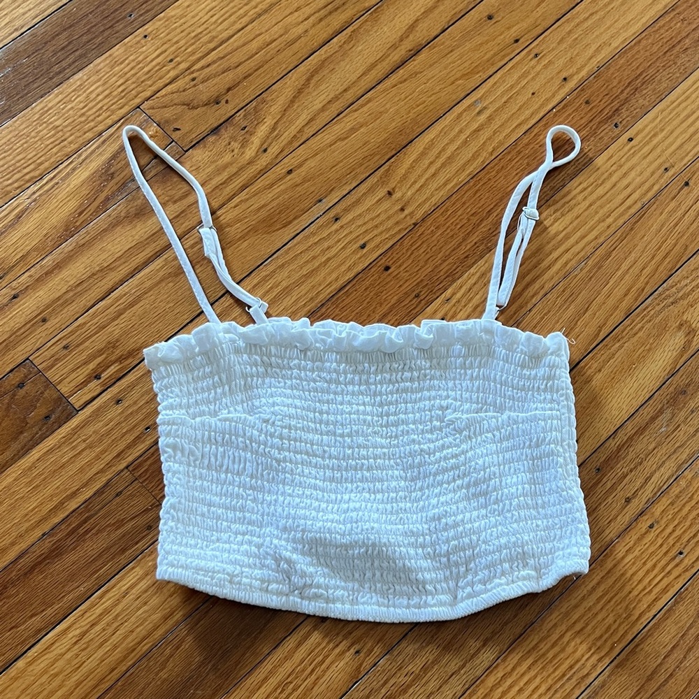 Abercrombie White Smocked Cropped Tank Top